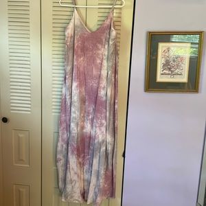 Long, tie-dye, purple maxi dress